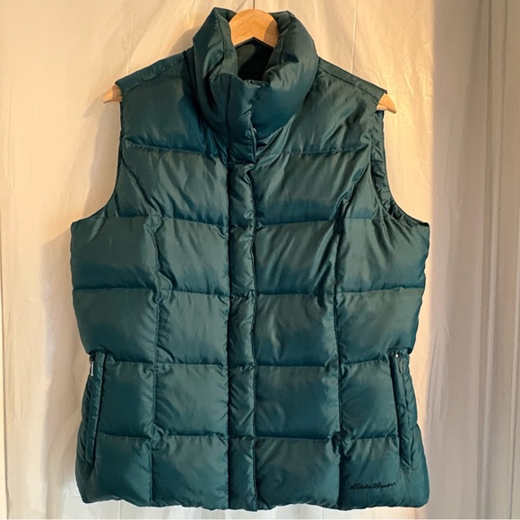 Eddie Bauer Quilted Puffer Vest Sz Large Goose Down Warm Outerwear Dark Green - Picture 1 of 7
